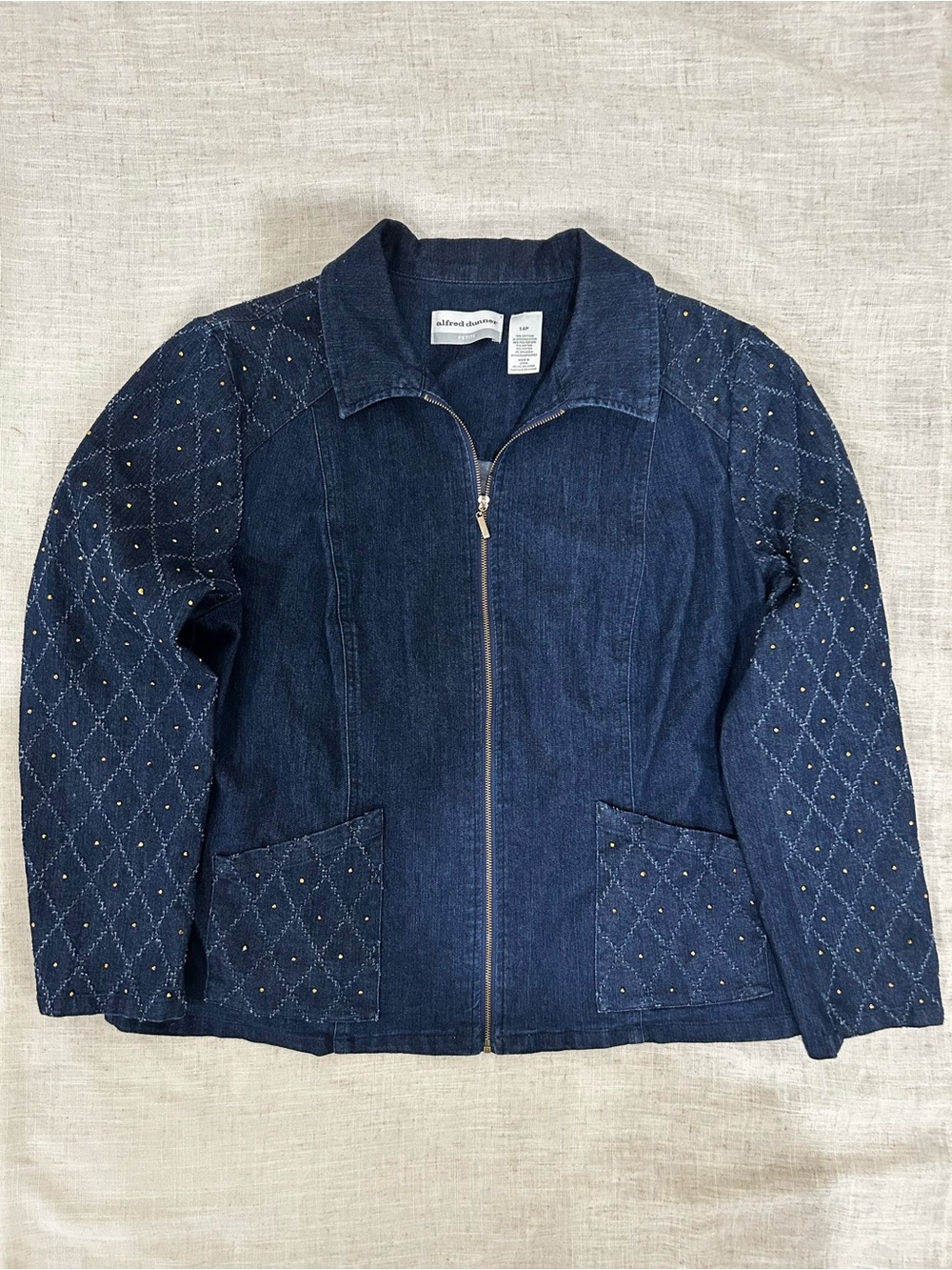 Alfred Dunner Petite Size Dark Blue Denim Zip Jacket